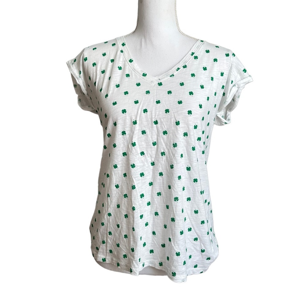 Cynthia Rowley V-neck Clover Print Top Pima Cotton Size Medium